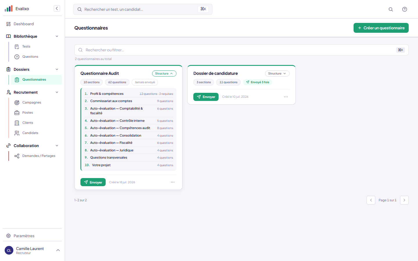 Structure d'un questionnaire dépliée
