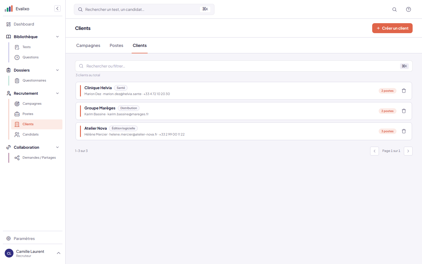 Liste des clients