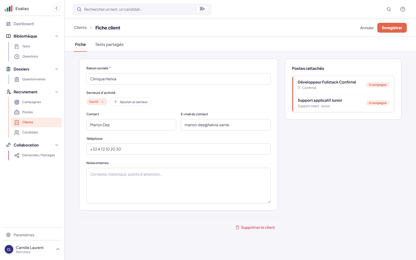 Fiche client